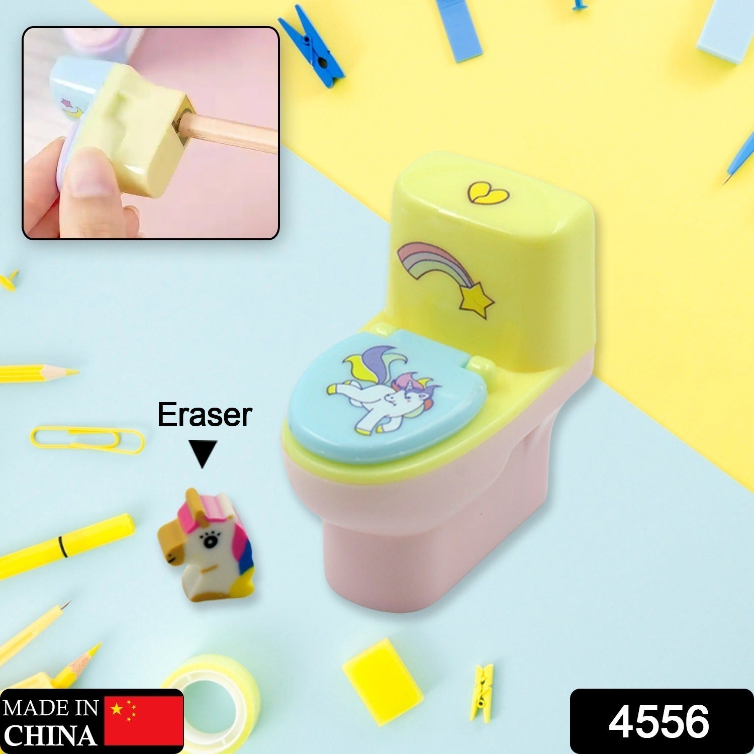 4556 Toilet Pencil Sharpener Plastic Pencil Sharpener Novelty Pencil Sharpener, Cute Cartoon, Stationery Gift, Small Toilet Shaped Sharpener with Eraser Wheel for School Kids (2 Pc Set) 4556 Toilet Pencil Sharpener Plastic Pencil Sharpener Novelty Pencil Sharpener, Cute Cartoon, Stationery Gift, Small Toilet Shaped Sharpener with Eraser Wheel for School Kids (2 Pc Set)
